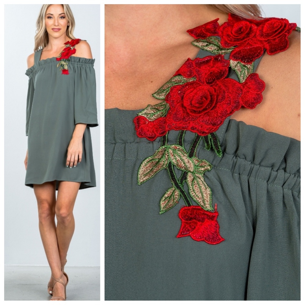 💚Embroidered Shoulder Tunic Dress - Picture 2 of 3